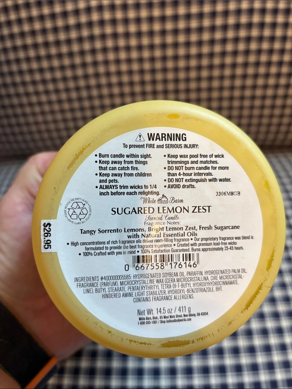 White barn “sugared lemon zest” three wick candle